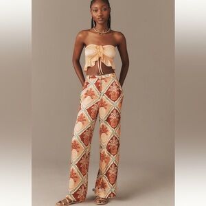 Farm Rio Pineapple satin wide leg pants. Size S. NWT.